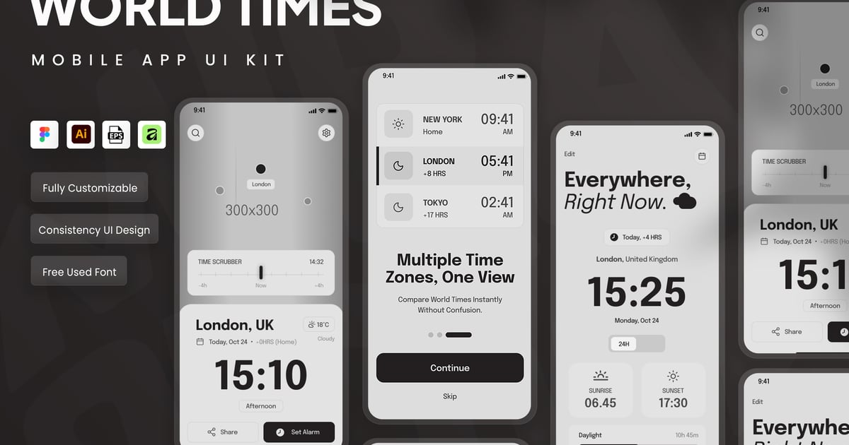 世界时间移动应用 UI 套件