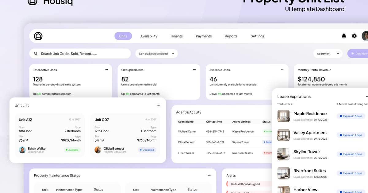 Housiq – 房产单元列表仪表盘 Figma