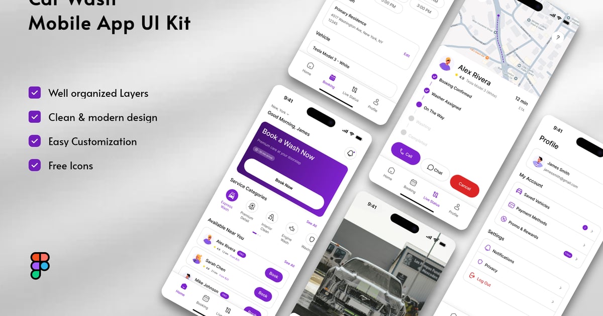 洗车移动应用 UI 套件