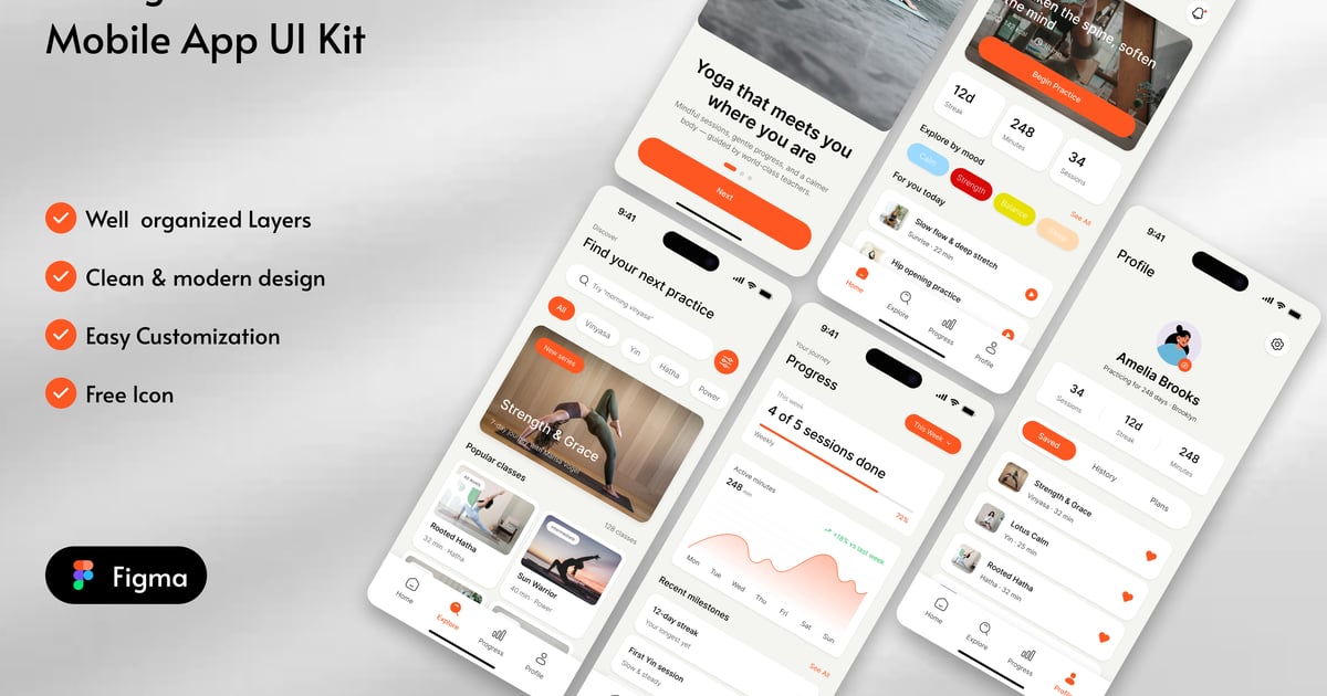 Fit Yoga 移动应用 UI 套件