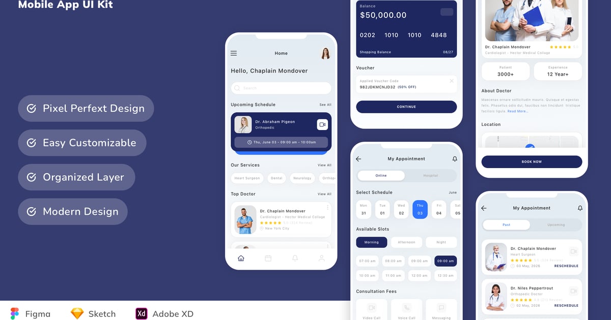 诊所预约移动应用 UI 套件